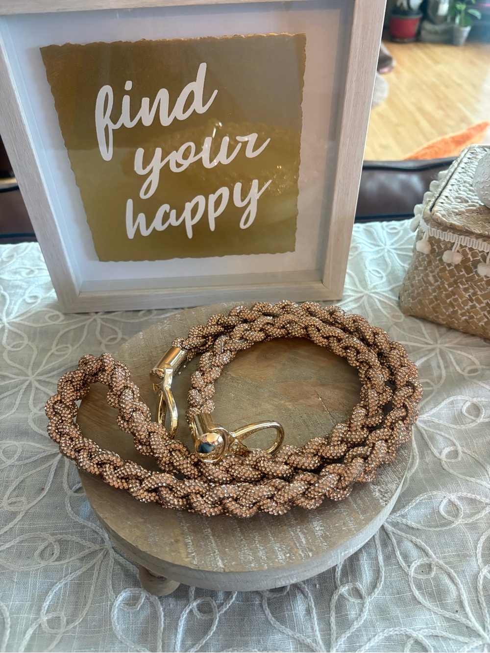 Rose Gold Rhinestone Braided Detachable Purse Strap 120 cm